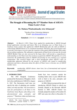 The Struggle of Becoming the 11Th Member State of ASEAN: Timor Leste‘S Case