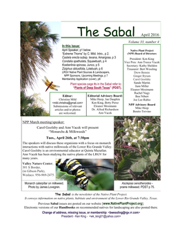 The Sabal April 2016 Volume 33, Number 4