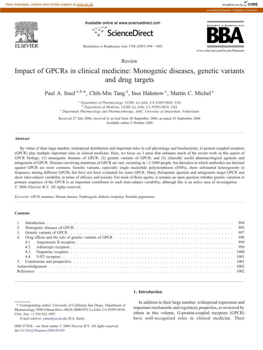 Impact of Gpcrs in Clinical Medicine: Monogenic Diseases, Genetic Variants and Drug Targets ⁎ Paul A