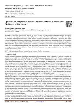 Dynamics of Bangladeshi Politics: Business Interest, Conflict and Challenges in Governance