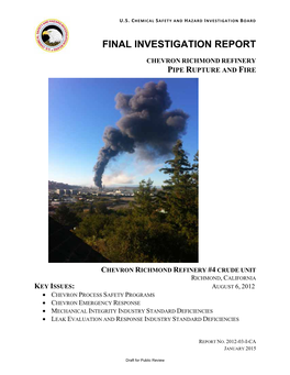 Final Investigation Report of Chevron August 6, 2012 Crude Unit Fire From