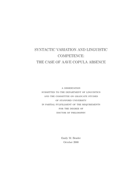 Syntactic Variation and Linguistic Competence: the Case of Aave Copula Absence