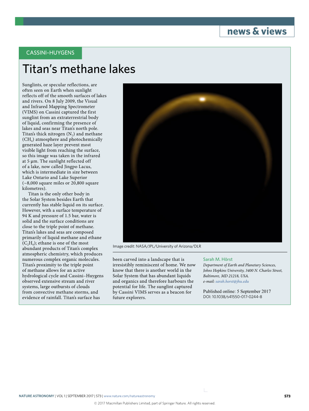 Titan's Methane Lakes