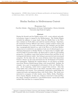 Muslim Sardinia in Mediterranean Context