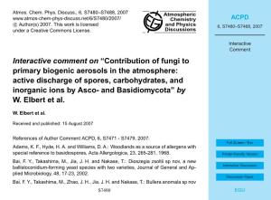 Contribution of Fungi to Primary Biogenic Aerosols in the Atmosphere: Active Discharge of Spores, Carbohydrates, and Inorganic Ions by Asco- and Basidiomycota” by W