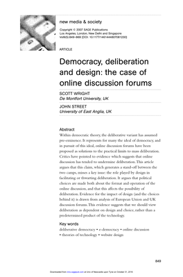 Democracy, Deliberation and Design: the Case of Online Discussion Forums