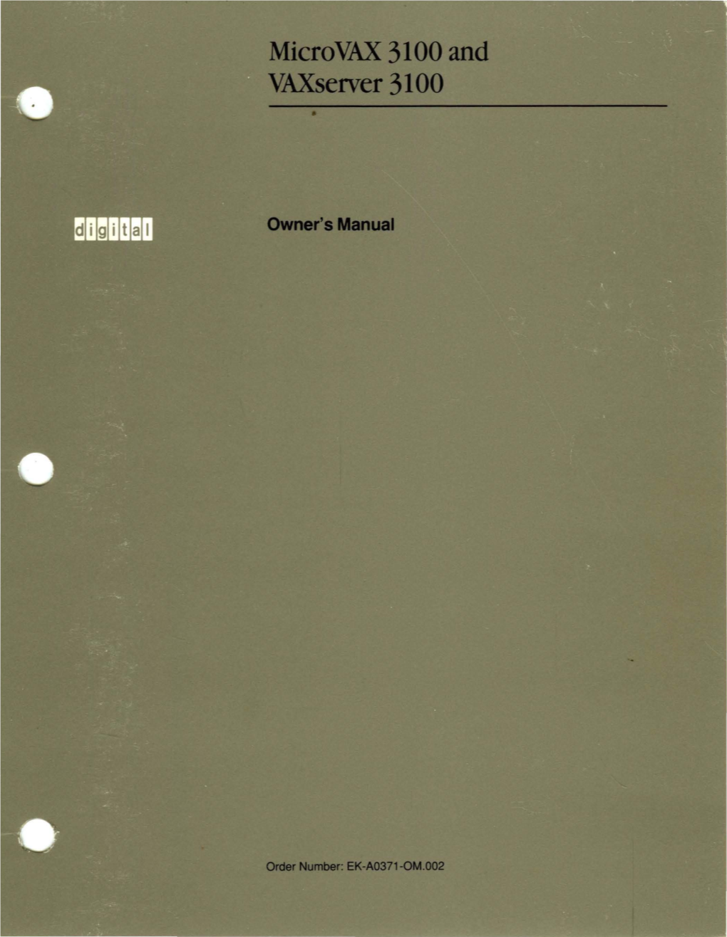 Microvax 3100 Owner's Manual
