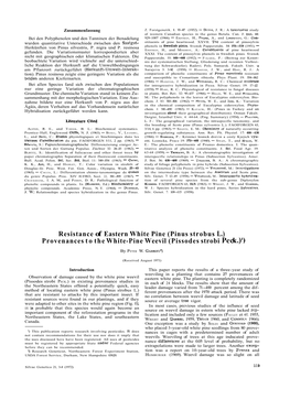 Provenances to the White-Pine Weevil (Pissodes Strobi Peck.)')