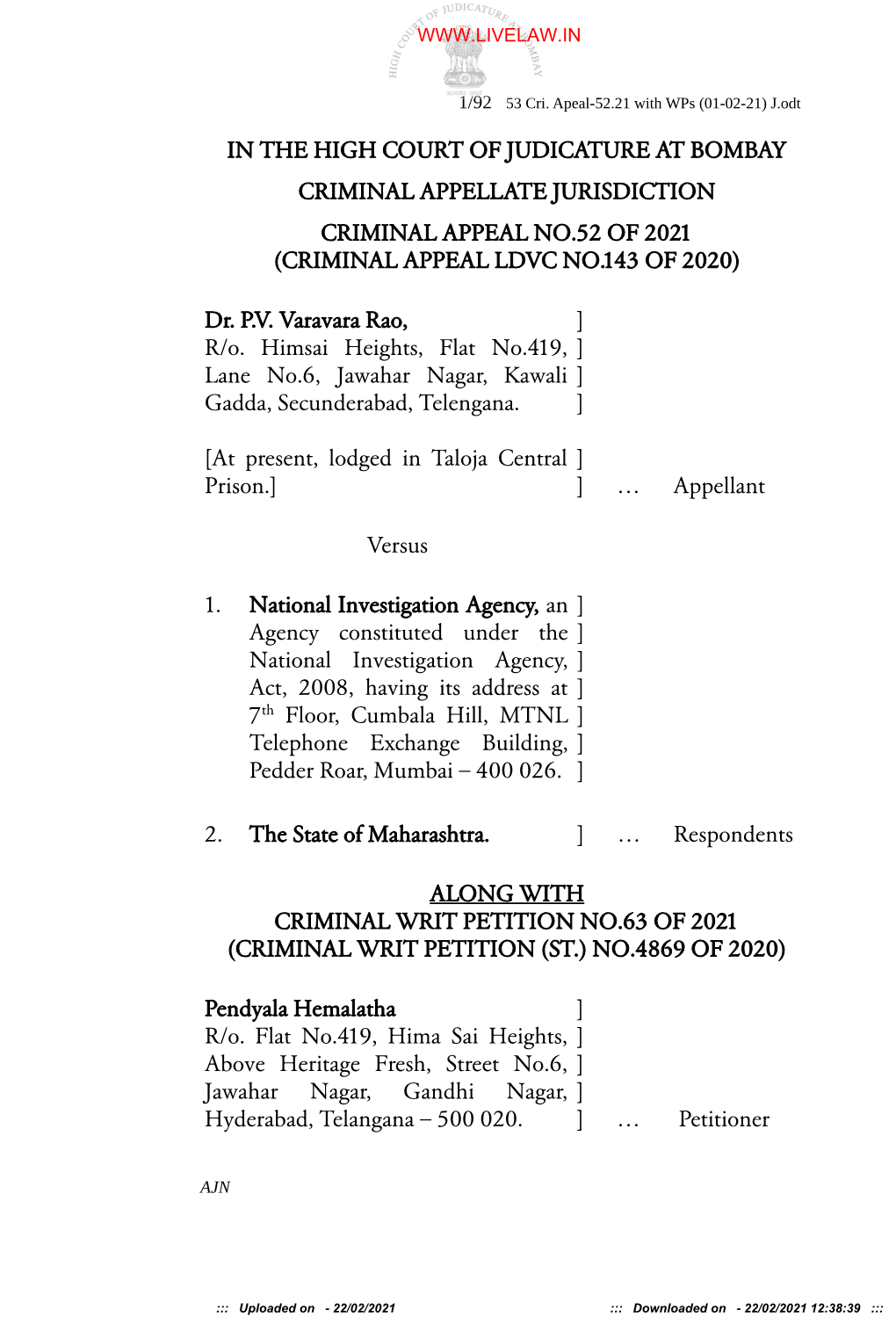 Criminal Appeal Ldvc No.143 of 2020)