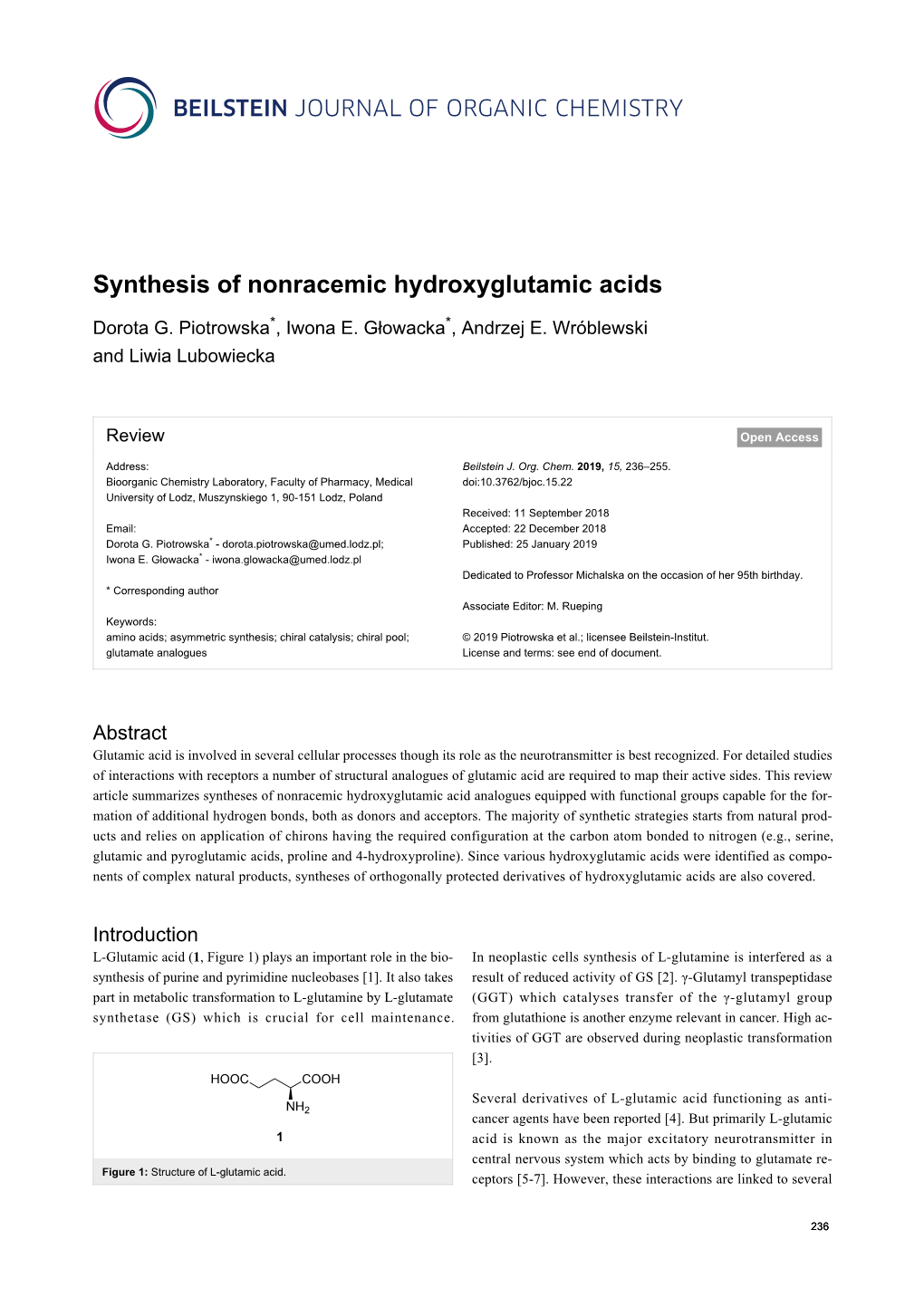 Synthesis of Nonracemic Hydroxyglutamic Acids