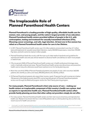 The Irreplaceable Role of Planned Parenthood Health Centers