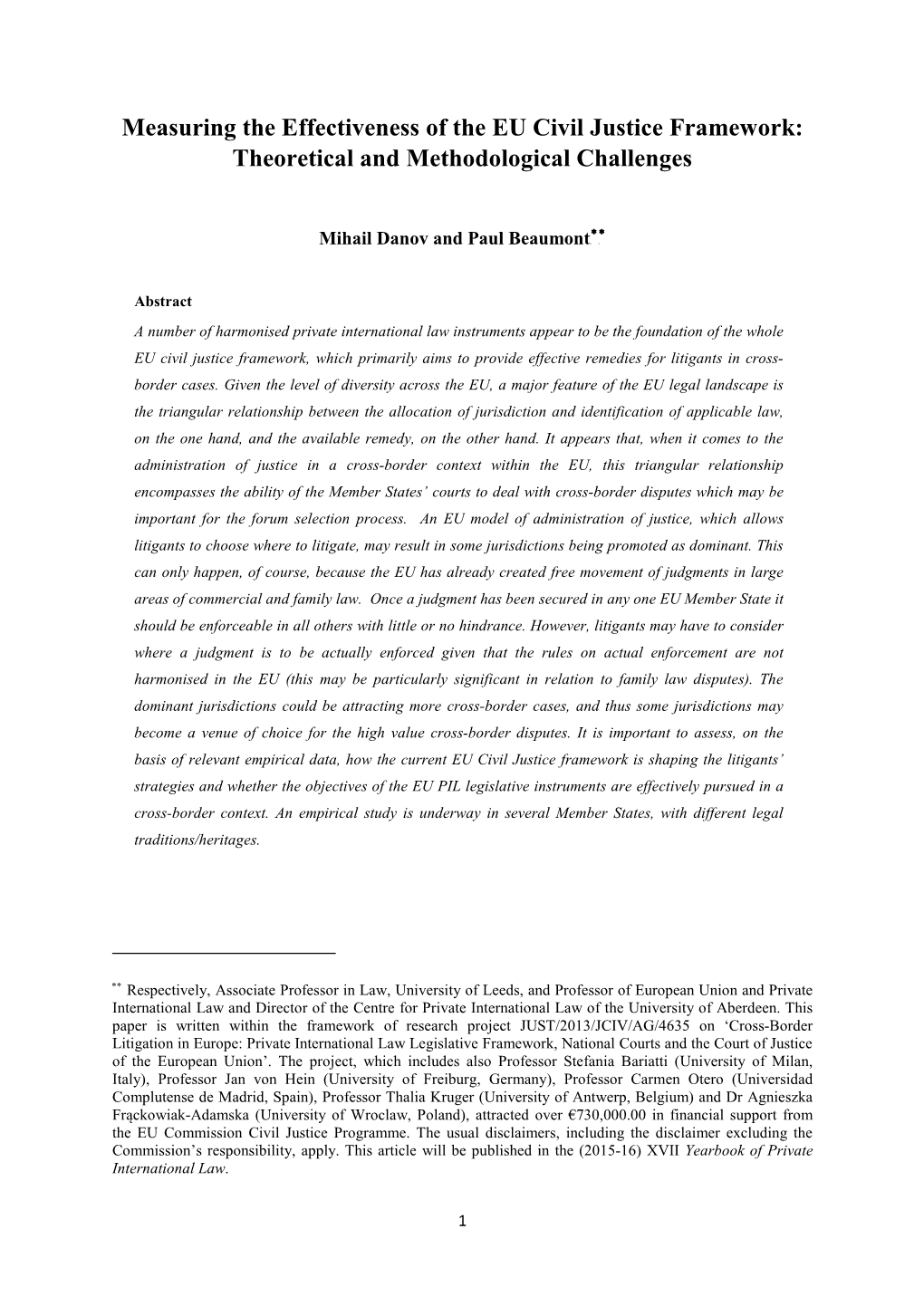 Measuring the Effectiveness of the EU Civil Justice Framework: Theoretical and Methodological Challenges