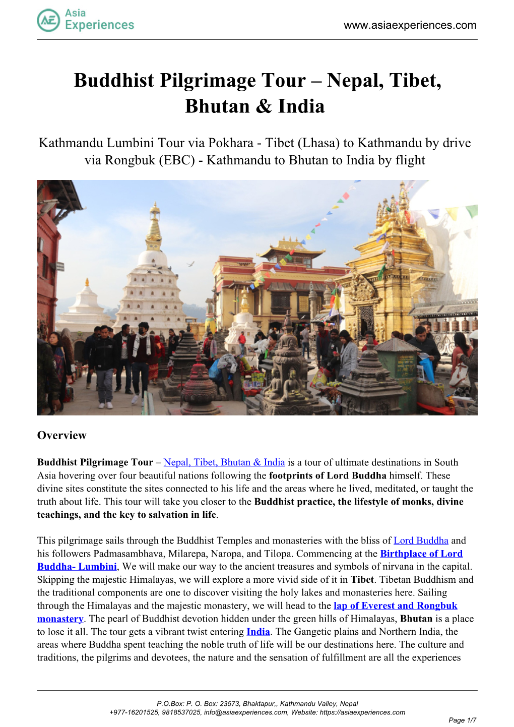 Buddhist Pilgrimage Tour – Nepal, Tibet, Bhutan & India