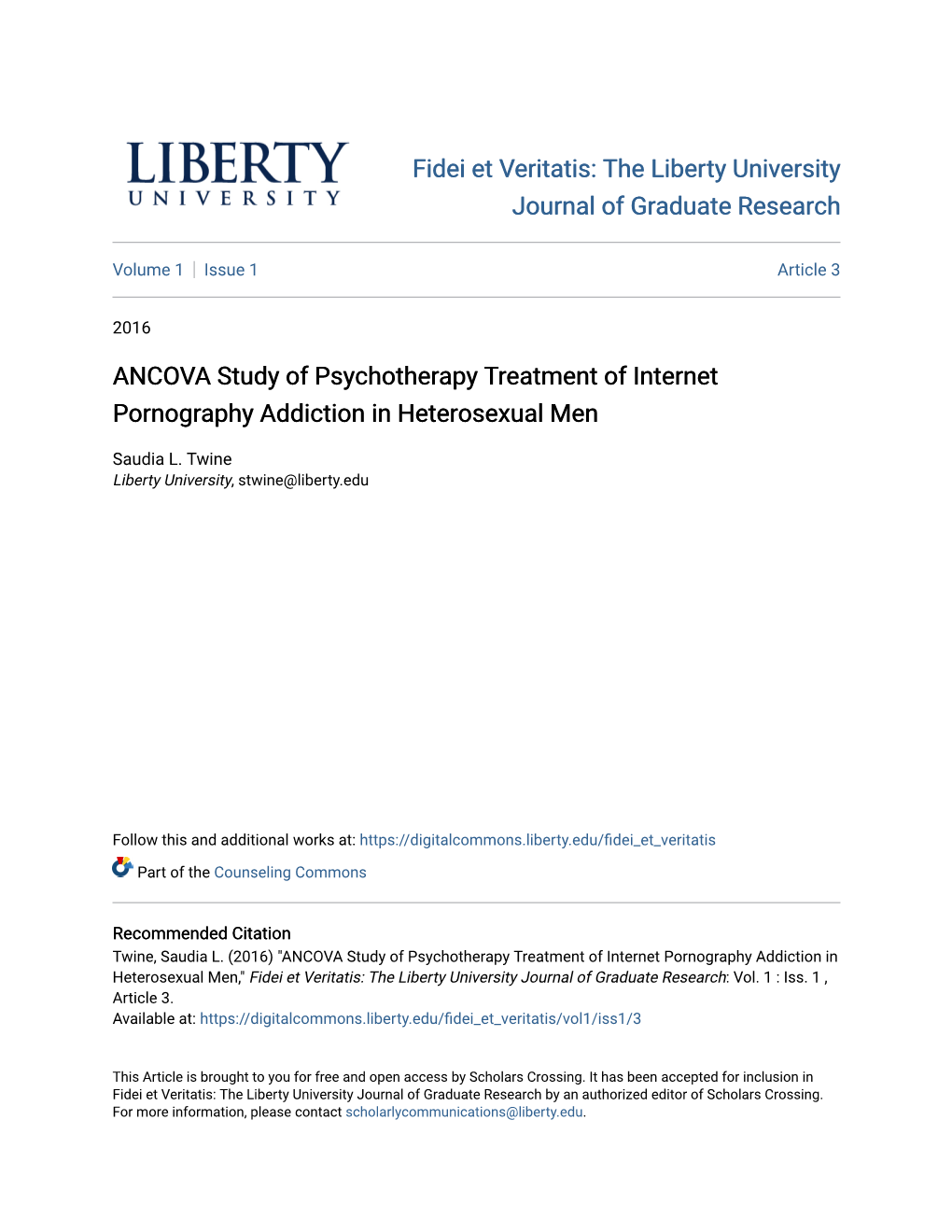 ANCOVA Study of Psychotherapy Treatment of Internet Pornography Addiction in Heterosexual Men