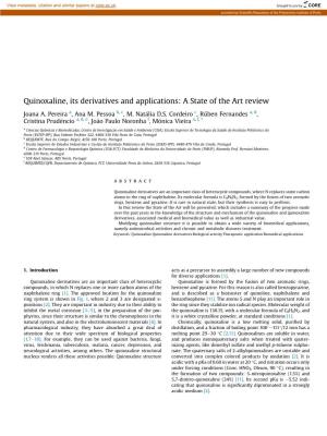 Quinoxaline, Its Derivatives and Applications: a State of the Art Review