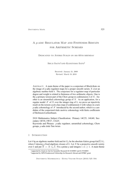 A P-Adic Regulator Map and Finiteness Results for Arithmetic Schemes