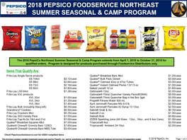 2018 Pepsico Foodservice Northeast Summer Seasonal & Camp Program
