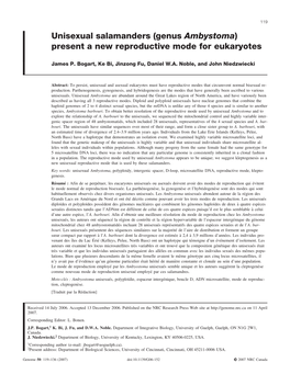 (Genus Ambystoma) Present a New Reproductive Mode for Eukaryotes