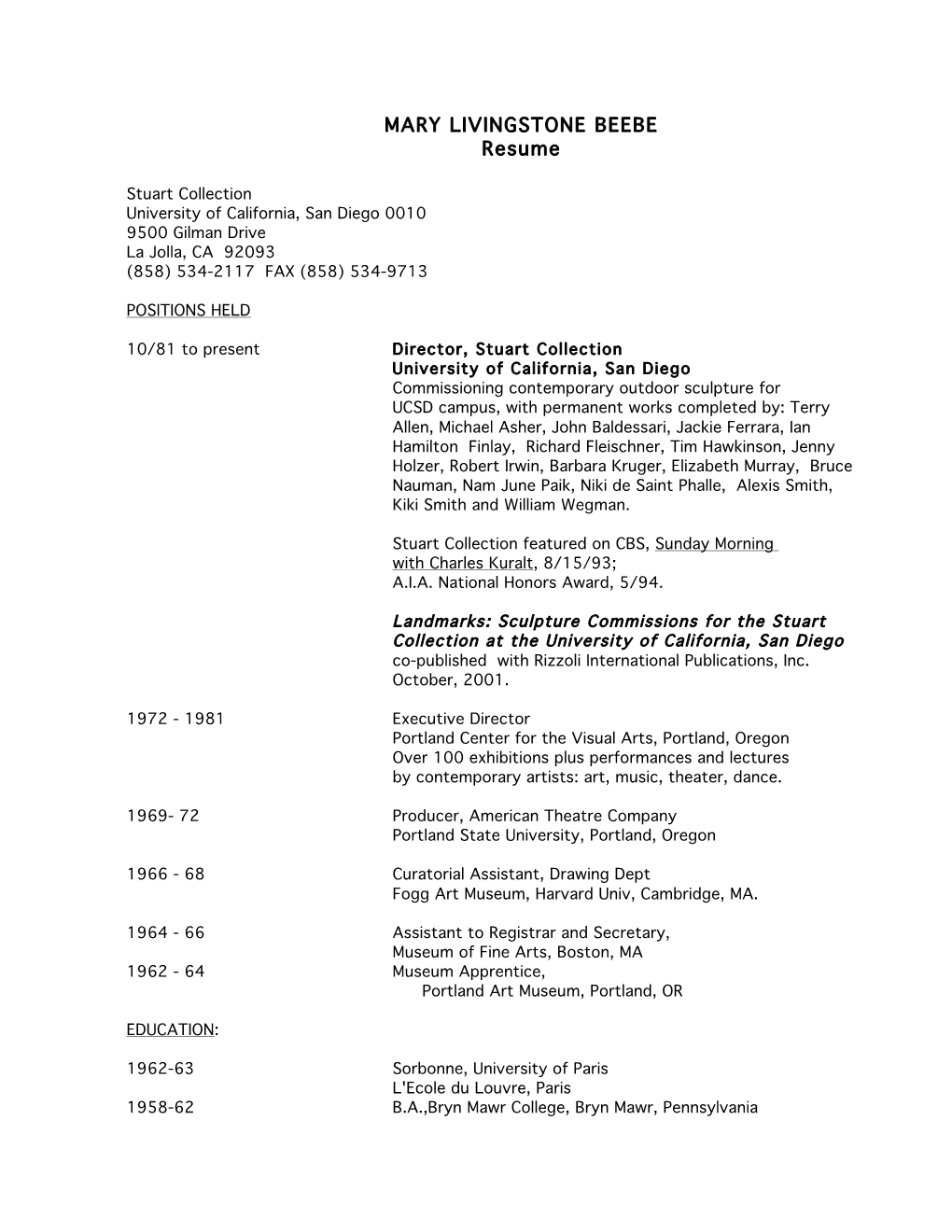 MARY LIVINGSTONE BEEBE Resume