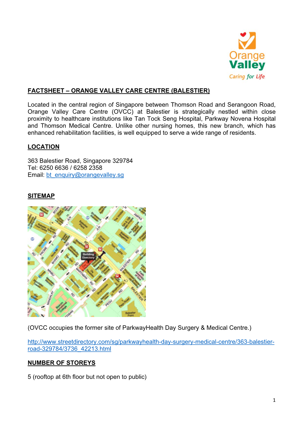 Factsheet – Orange Valley Care Centre (Balestier)