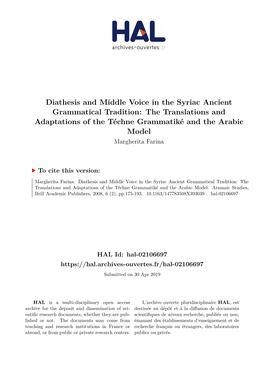 Diathesis and Middle Voice in the Syriac Ancient Grammatical Tradition
