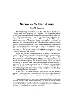 Maritain on the Song of Songs