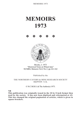 Historical Notes on Wheal Jane” NCMRS, Memoirs Vol.2 No.3, Pp.161-162