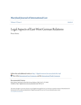 Legal Aspects of East-West German Relations Bruno Simma