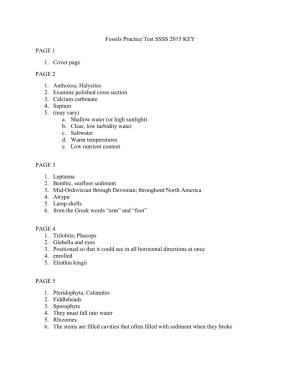 Fossils Practice Test SSSS 2015 KEY PAGE 1 1. Cover Page PAGE 2 1