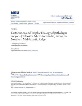 Distribution and Trophic Ecology of Bathylagus Euryops (Teleostei: Microstomatidae) Along the Northern Mid-Atlantic Ridge Christopher J