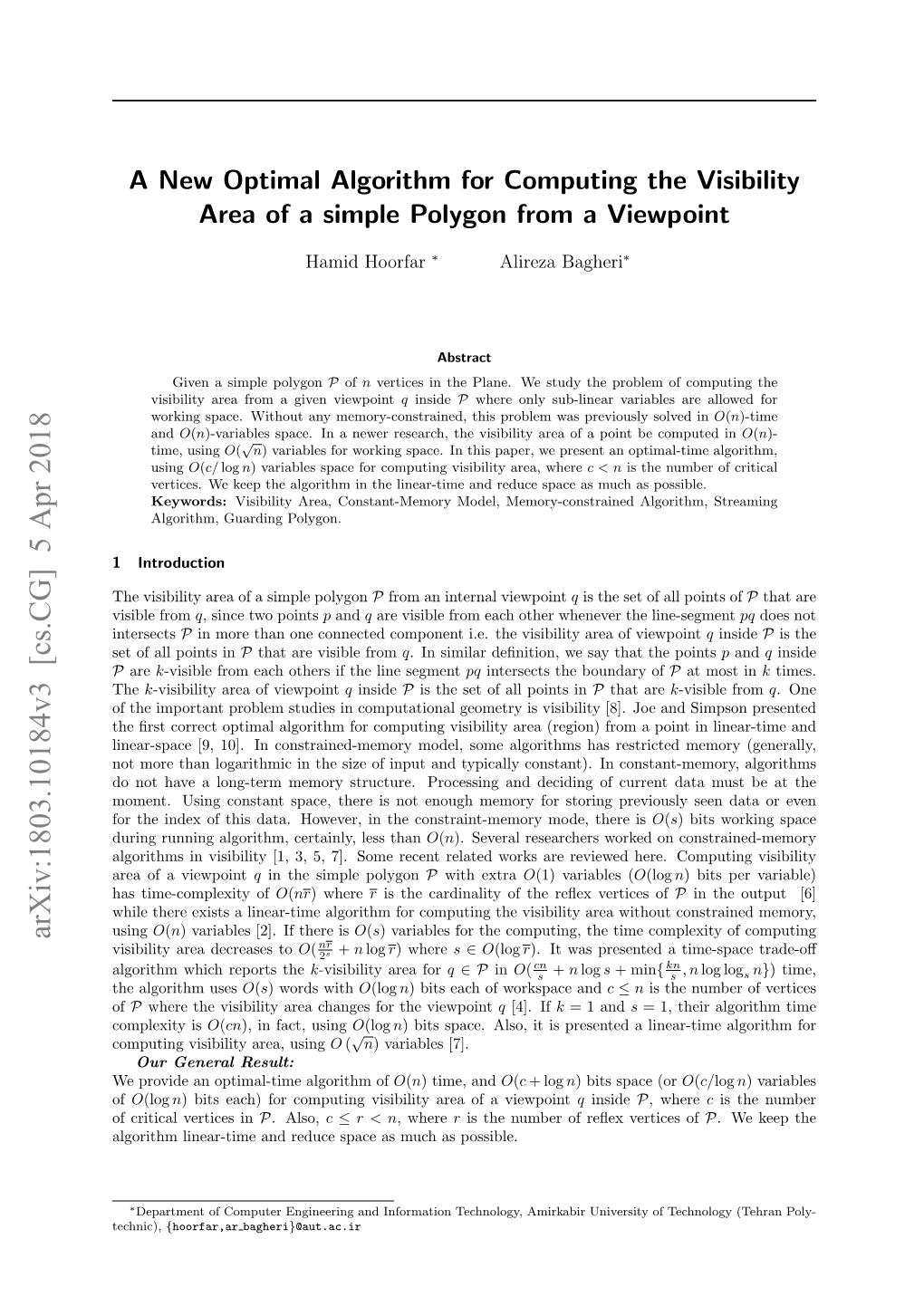 A New Optimal Algorithm for Computing the Visibility Area of a Simple Polygon from a Viewpoint