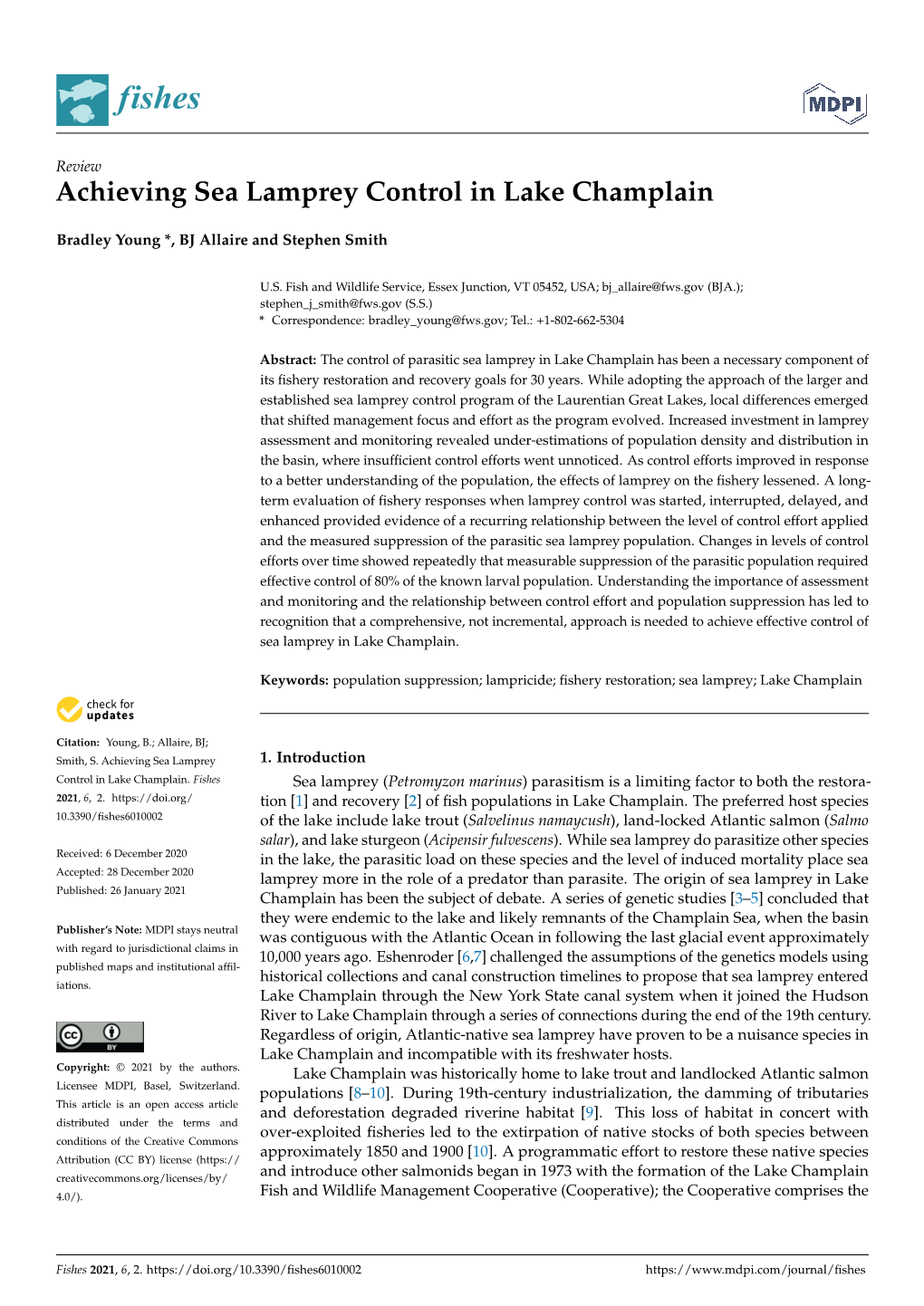 Achieving Sea Lamprey Control in Lake Champlain