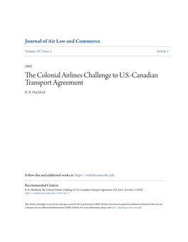 The Colonial Airlines Challenge to U.S.-Canadian Transport Agreement, 19 J