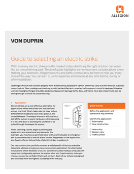 Von Duprin Guide to Selecting an Electric Strike Brochure