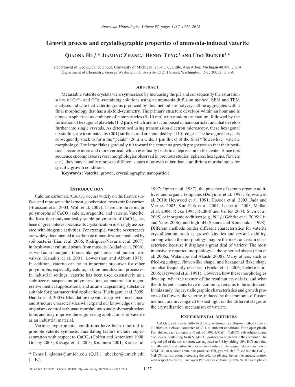 Growth Process and Crystallographic Properties of Ammonia-Induced Vaterite