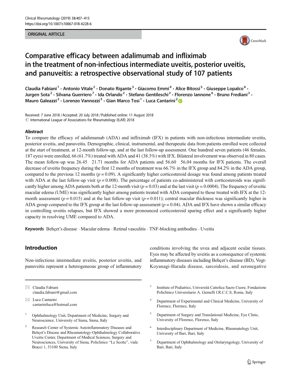 Comparative Efficacy Between Adalimumab and Infliximab in The