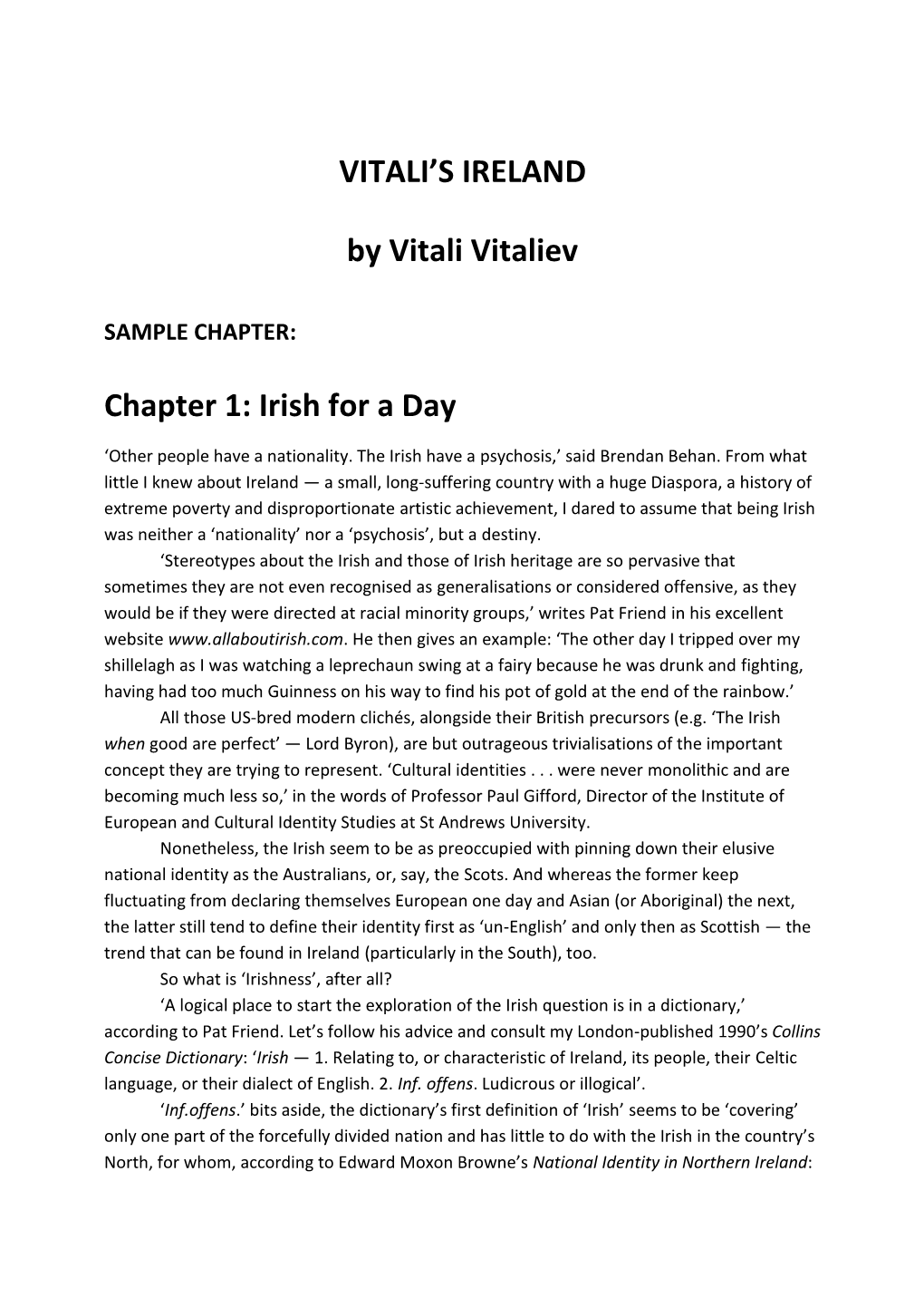 VITALI's IRELAND by Vitali Vitaliev Chapter 1: Irish for A