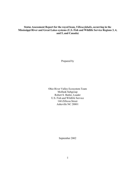 1 Status Assessment Report for the Rayed Bean, Villosa Fabalis