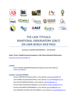 The Lake Titicaca Binational Observatory (Oblt) on Umr Borea Web Page