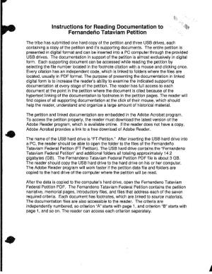 Instructions for Reading Documentation to Fernandeiio Tataviam Petition