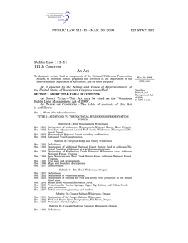 Public Law 111–11 111Th Congress An