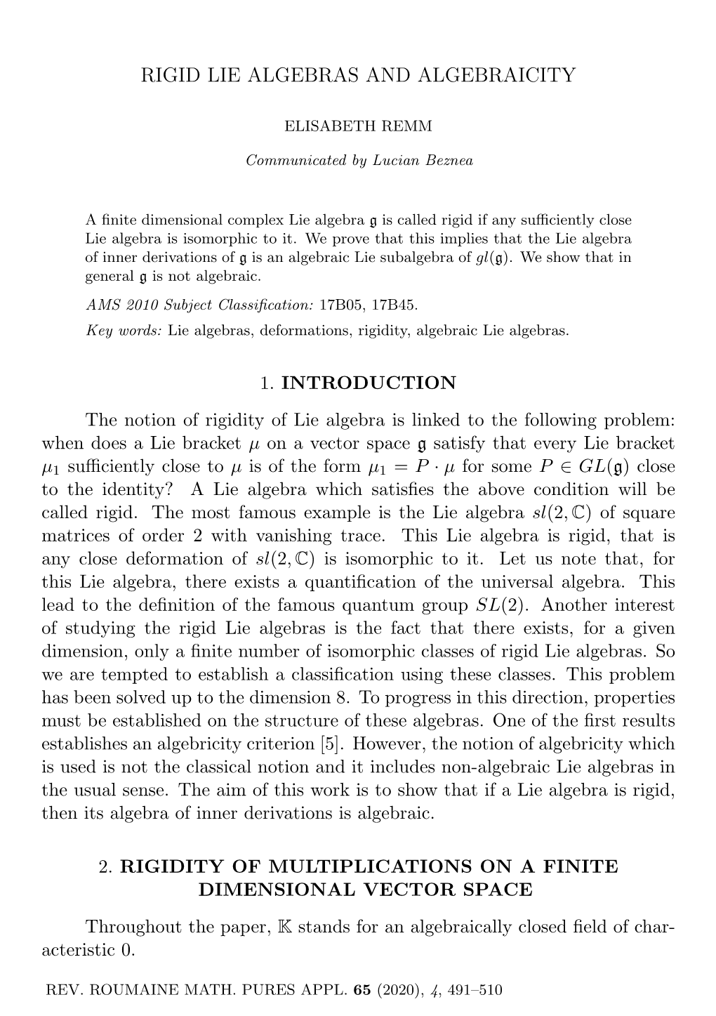 Rigid Lie Algebras and Algebraicity