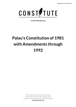 Palau's Constitution of 1981 with Amendments Through 1992