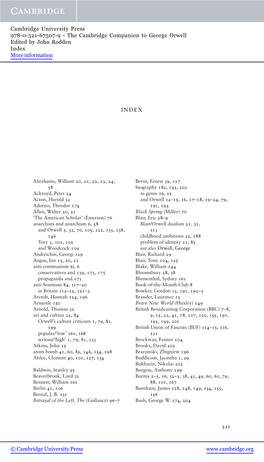 The Cambridge Companion to George Orwell Edited by John Rodden Index More Information