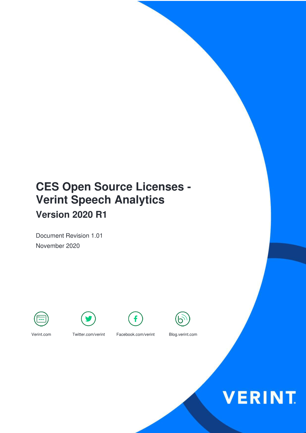 CES Open Source Licenses - Verint Speech Analytics Version 2020 R1