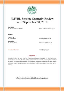 PMYBL Scheme Quarterly Review As of September 30, 2018