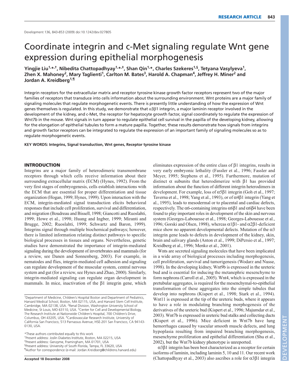 Coordinate Integrin and C-Met Signaling Regulate Wnt Gene