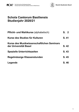 Schola Cantorum Basiliensis Studienjahr 2020/21