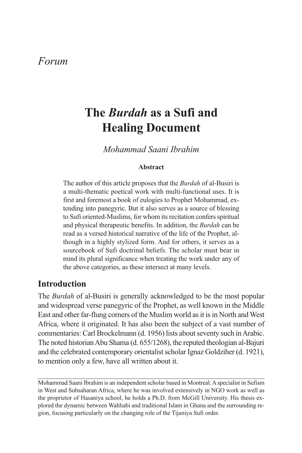 The Burdah As a Sufi and Healing Document
