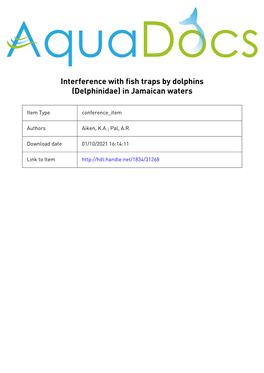 Interference with Fish Traps by Dolphins (Delphinidae) in Jamaican Waters Interference with Fish Traps by Dolphins (Delphinidae)